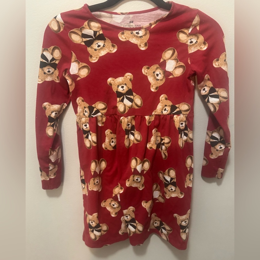 H&M Girls Red Teddy Bears Dress, Size 8-10